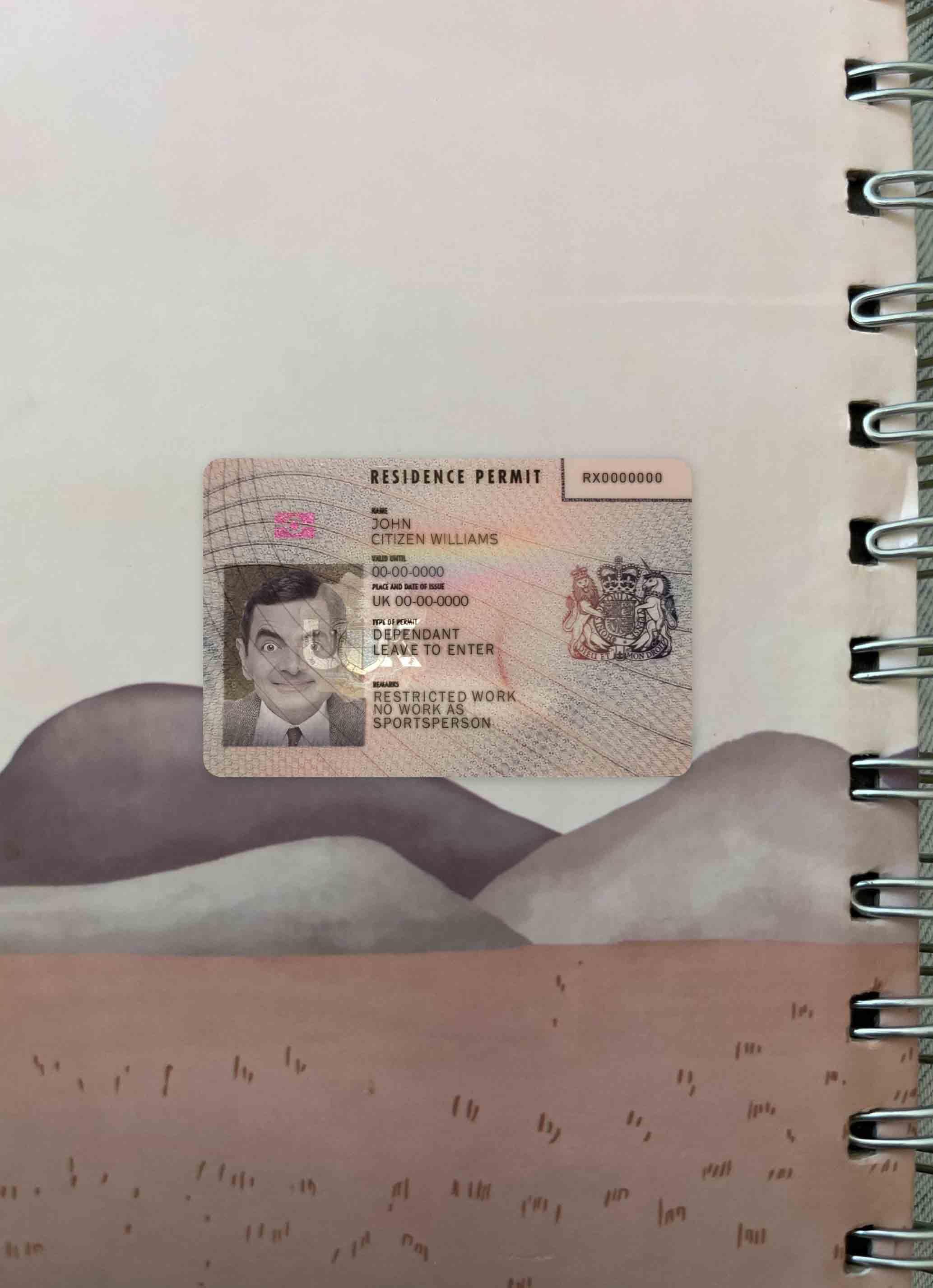 Realistic UK residence permit photolook sample